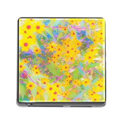 Pretty Yellow And Red Flowers With Turquoise Memory Card Reader (square 5 Slot) by myrubiogarden