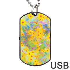 Pretty Yellow And Red Flowers With Turquoise Dog Tag Usb Flash (one Side) by myrubiogarden