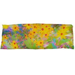 Pretty Yellow And Red Flowers With Turquoise Body Pillow Case (dakimakura) by myrubiogarden