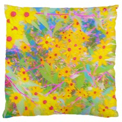 Pretty Yellow And Red Flowers With Turquoise Large Cushion Case (two Sides) by myrubiogarden