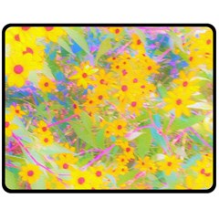 Pretty Yellow And Red Flowers With Turquoise Double Sided Fleece Blanket (medium)  by myrubiogarden