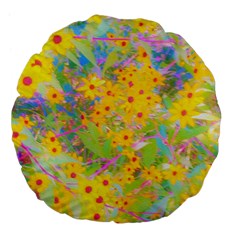 Pretty Yellow And Red Flowers With Turquoise Large 18  Premium Flano Round Cushions by myrubiogarden