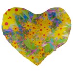 Pretty Yellow And Red Flowers With Turquoise Large 19  Premium Flano Heart Shape Cushions Front