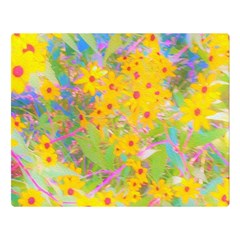 Pretty Yellow And Red Flowers With Turquoise Double Sided Flano Blanket (large)  by myrubiogarden