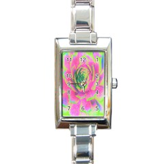 Lime Green And Pink Succulent Sedum Rosette Rectangle Italian Charm Watch by myrubiogarden