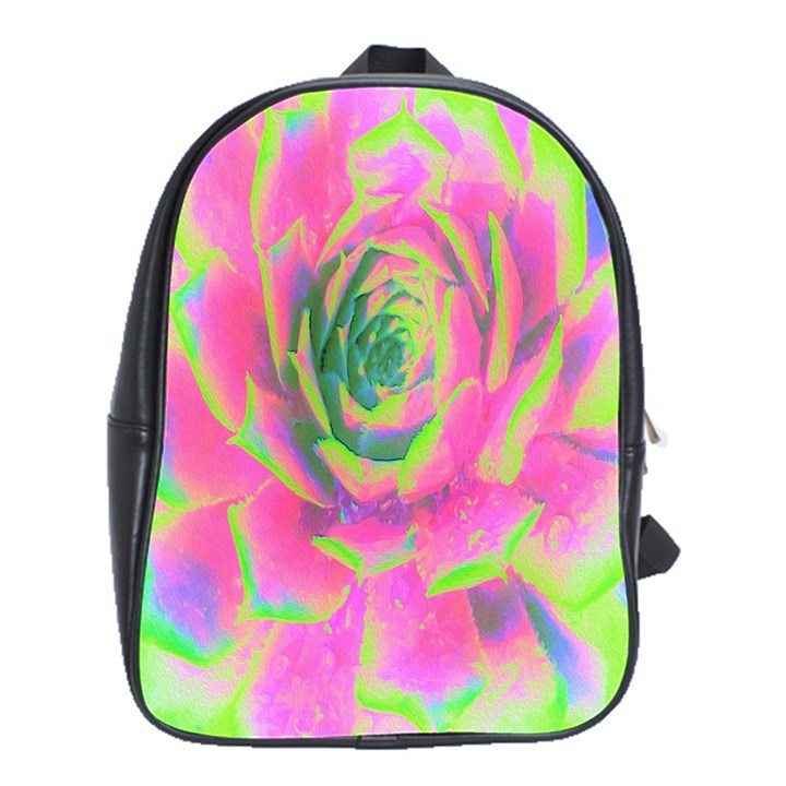 Lime Green And Pink Succulent Sedum Rosette School Bag (Large)