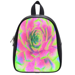 Lime Green And Pink Succulent Sedum Rosette School Bag (small) by myrubiogarden