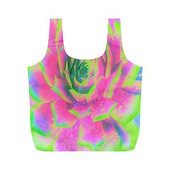 Lime Green And Pink Succulent Sedum Rosette Full Print Recycle Bag (m) by myrubiogarden