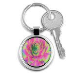 Lime Green And Pink Succulent Sedum Rosette Key Chains (Round)  Front