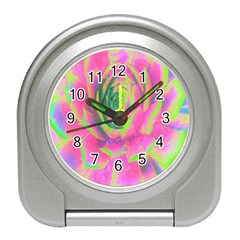 Lime Green And Pink Succulent Sedum Rosette Travel Alarm Clock by myrubiogarden