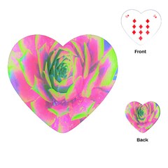 Lime Green And Pink Succulent Sedum Rosette Playing Cards (heart) by myrubiogarden