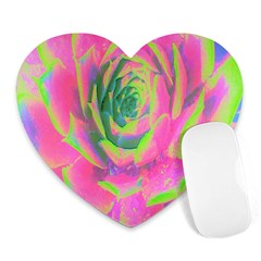 Lime Green And Pink Succulent Sedum Rosette Heart Mousepads by myrubiogarden