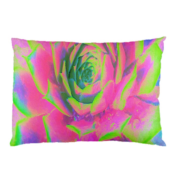 Lime Green And Pink Succulent Sedum Rosette Pillow Case