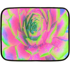 Lime Green And Pink Succulent Sedum Rosette Double Sided Fleece Blanket (mini)  by myrubiogarden