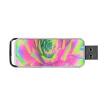 Lime Green And Pink Succulent Sedum Rosette Portable USB Flash (Two Sides) Back