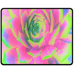 Lime Green And Pink Succulent Sedum Rosette Double Sided Fleece Blanket (medium)  by myrubiogarden