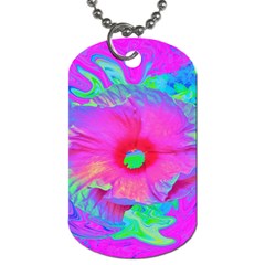 Psychedelic Pink And Red Hibiscus Flower Dog Tag (two Sides) by myrubiogarden