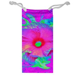 Psychedelic Pink And Red Hibiscus Flower Jewelry Bag by myrubiogarden