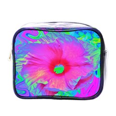 Psychedelic Pink And Red Hibiscus Flower Mini Toiletries Bag (one Side) by myrubiogarden