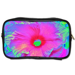 Psychedelic Pink And Red Hibiscus Flower Toiletries Bag (two Sides) by myrubiogarden