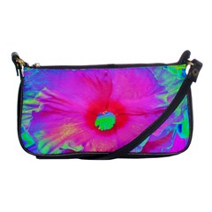 Psychedelic Pink And Red Hibiscus Flower Shoulder Clutch Bag by myrubiogarden