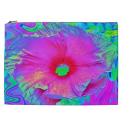 Psychedelic Pink And Red Hibiscus Flower Cosmetic Bag (xxl) by myrubiogarden