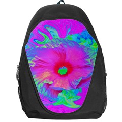 Psychedelic Pink And Red Hibiscus Flower Backpack Bag by myrubiogarden