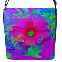 Psychedelic Pink And Red Hibiscus Flower Flap Closure Messenger Bag (s) by myrubiogarden