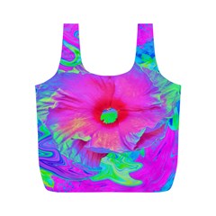 Psychedelic Pink And Red Hibiscus Flower Full Print Recycle Bag (m) by myrubiogarden