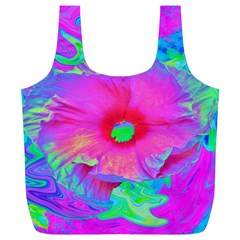 Psychedelic Pink And Red Hibiscus Flower Full Print Recycle Bag (xl) by myrubiogarden