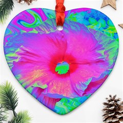 Psychedelic Pink And Red Hibiscus Flower Ornament (heart) by myrubiogarden