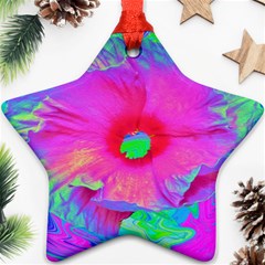 Psychedelic Pink And Red Hibiscus Flower Ornament (star) by myrubiogarden