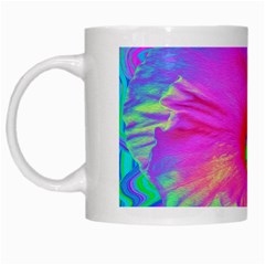 Psychedelic Pink And Red Hibiscus Flower White Mugs by myrubiogarden