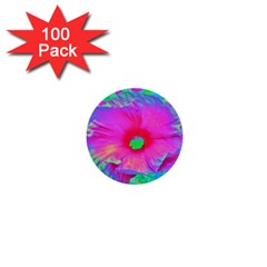 Psychedelic Pink And Red Hibiscus Flower 1  Mini Buttons (100 Pack)  by myrubiogarden