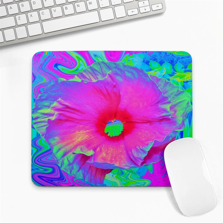 Psychedelic Pink And Red Hibiscus Flower Large Mousepads