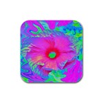 Psychedelic Pink And Red Hibiscus Flower Rubber Square Coaster (4 pack)  Front