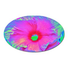 Psychedelic Pink And Red Hibiscus Flower Oval Magnet by myrubiogarden