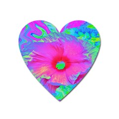 Psychedelic Pink And Red Hibiscus Flower Heart Magnet by myrubiogarden