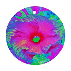 Psychedelic Pink And Red Hibiscus Flower Round Ornament (two Sides) by myrubiogarden