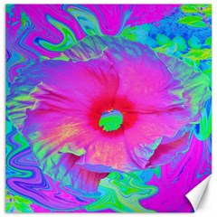 Psychedelic Pink And Red Hibiscus Flower Canvas 12  X 12  by myrubiogarden