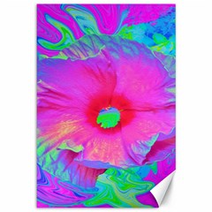 Psychedelic Pink And Red Hibiscus Flower Canvas 12  X 18  by myrubiogarden