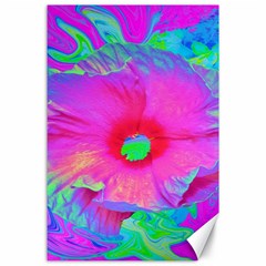 Psychedelic Pink And Red Hibiscus Flower Canvas 24  X 36  by myrubiogarden