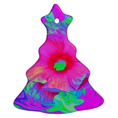 Psychedelic Pink And Red Hibiscus Flower Christmas Tree Ornament (two Sides) by myrubiogarden