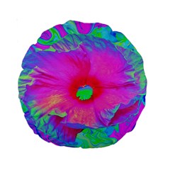 Psychedelic Pink And Red Hibiscus Flower Standard 15  Premium Round Cushions by myrubiogarden