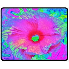 Psychedelic Pink And Red Hibiscus Flower Double Sided Fleece Blanket (medium)  by myrubiogarden