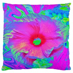 Psychedelic Pink And Red Hibiscus Flower Standard Flano Cushion Case (two Sides) by myrubiogarden