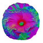 Psychedelic Pink And Red Hibiscus Flower Large 18  Premium Flano Round Cushions Back