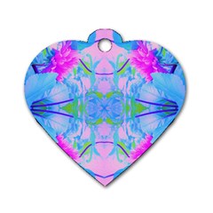 Pink And Purple Dahlia On Blue Pattern Dog Tag Heart (one Side) by myrubiogarden