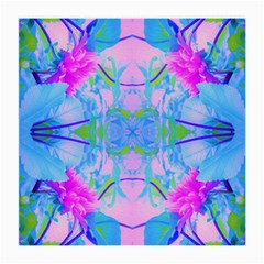 Pink And Purple Dahlia On Blue Pattern Medium Glasses Cloth by myrubiogarden