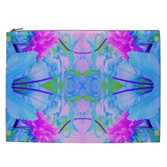 Pink And Purple Dahlia On Blue Pattern Cosmetic Bag (xxl)